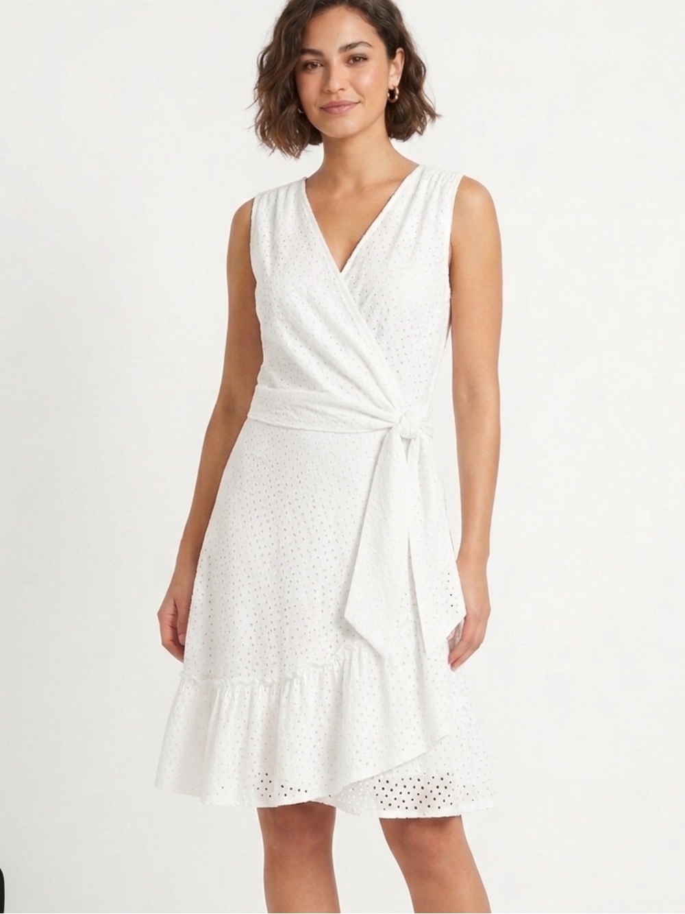 Robbie Bee White Faux Wrap Eyelet Dress Size XL - Picture 1 of 7